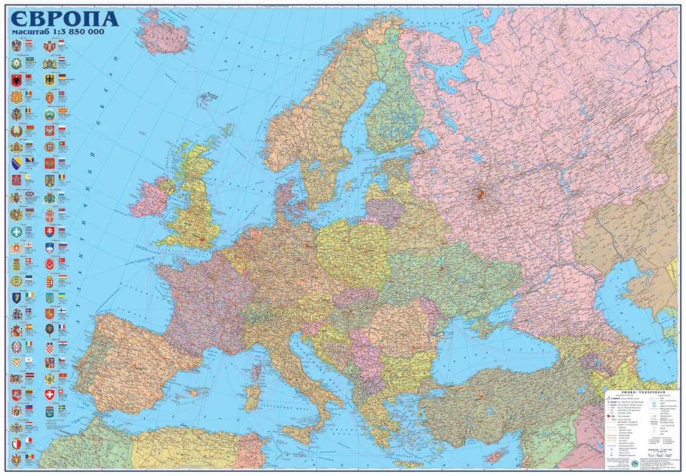 Political map of Europe 160x110 cm M1:3 850 000 laminated