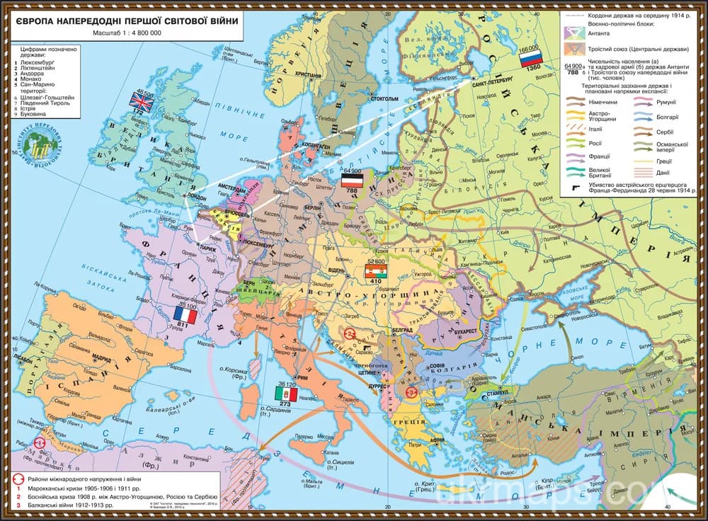Map of Europe on the eve of the First World War 100x70 cm M1: 4 900 000 on slats