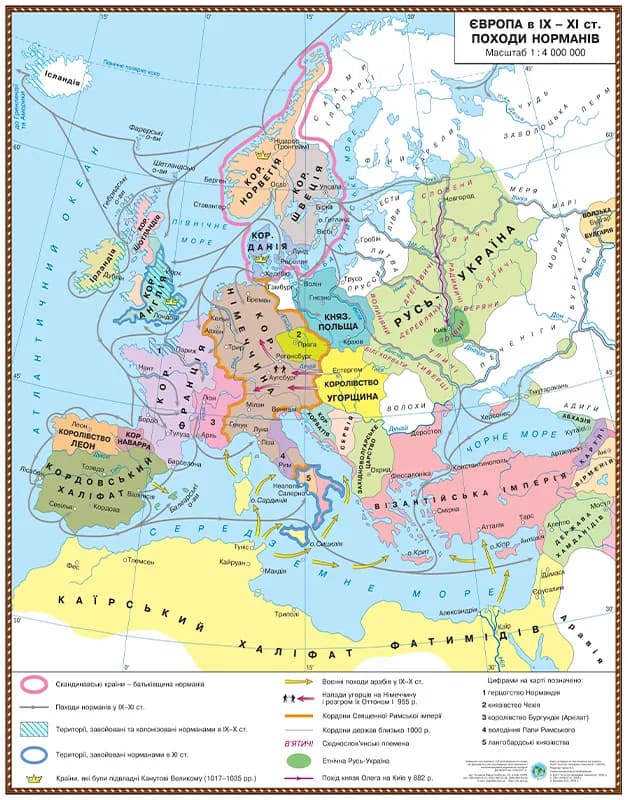 Map of Europe in the IX-XI centuries. The Norman campaigns 119*145 Lamination