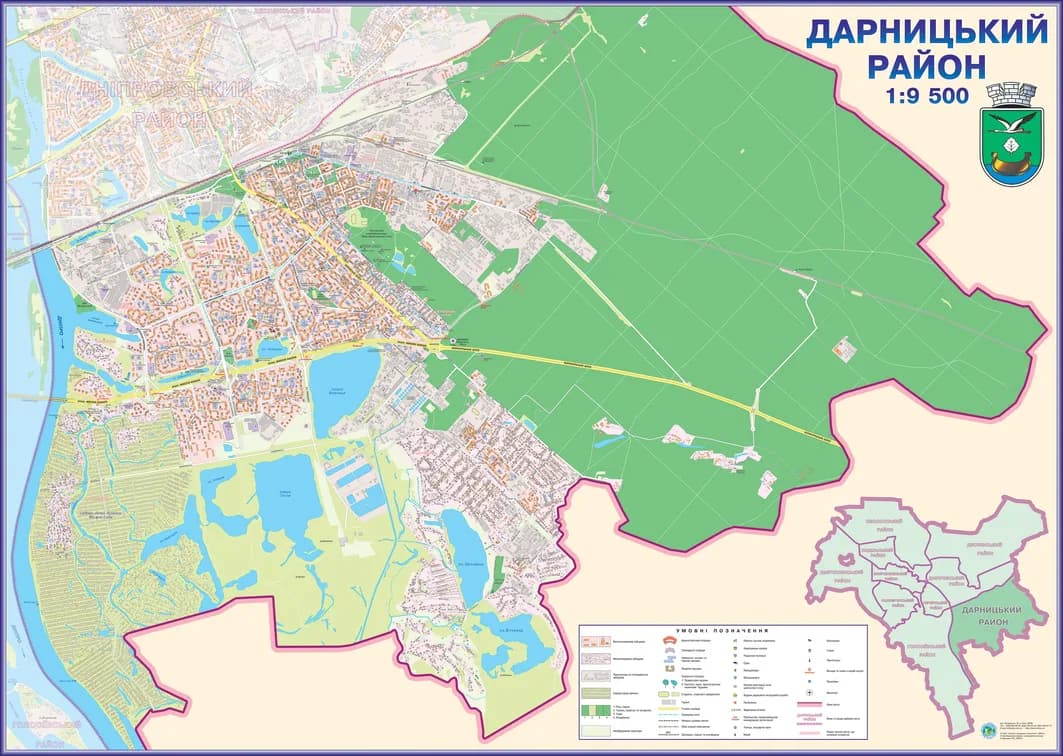 Стінна карта Дарницький район м. Києва 160х110 см ламінована