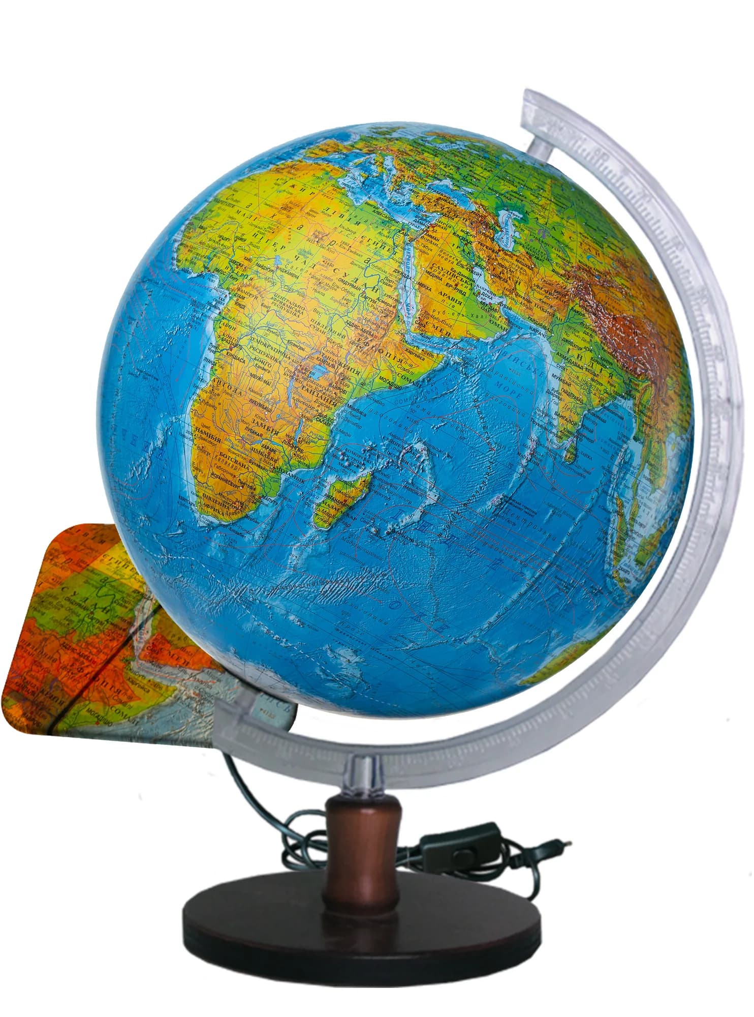 Illuminated physical and political globe 32 cm on a wooden stand