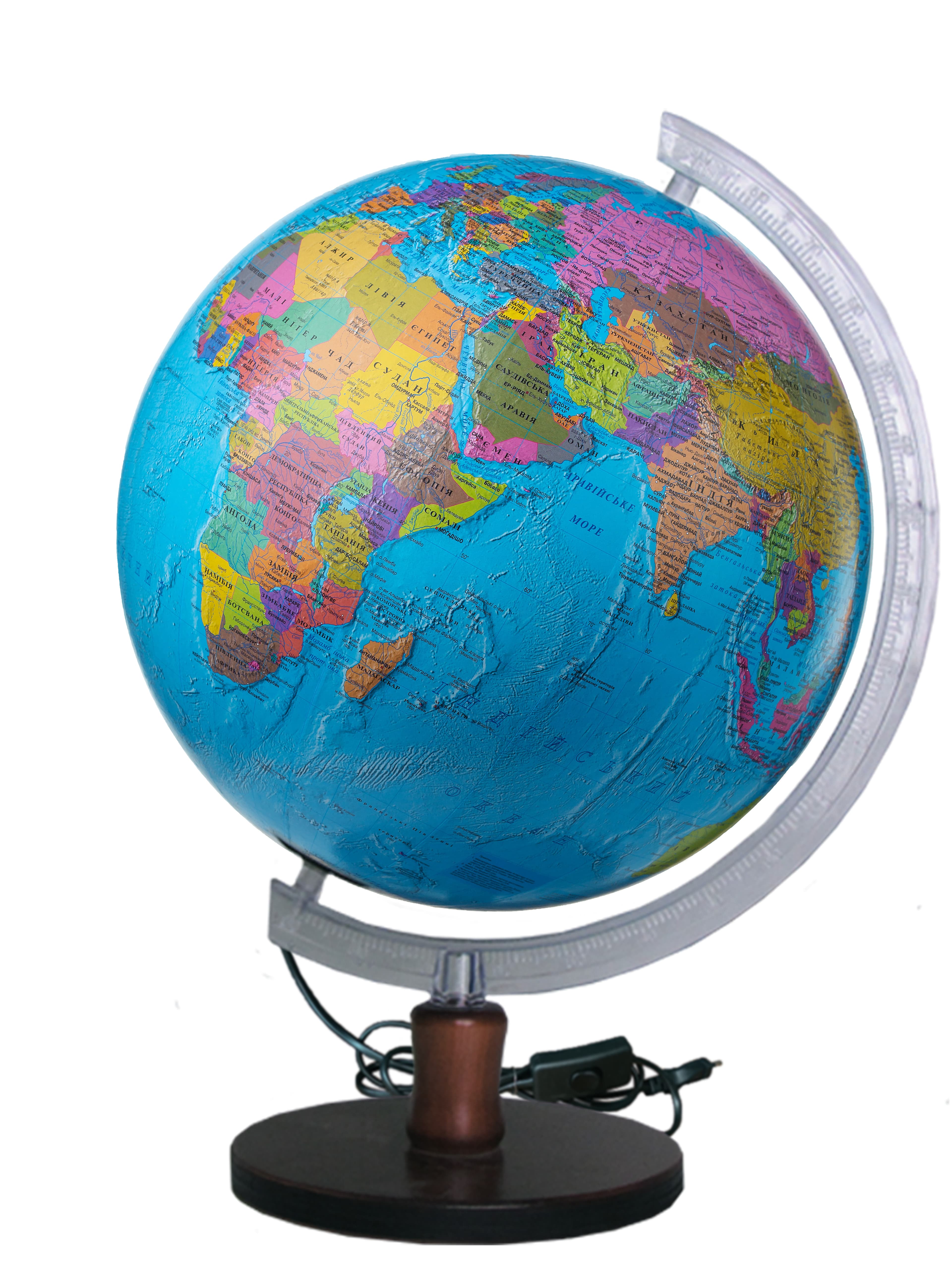 Illuminated Political Globe 32 cm on a wooden stand
