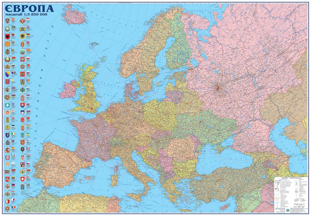 Political map of Europe 160x110 cm M1:3 850 000 laminated