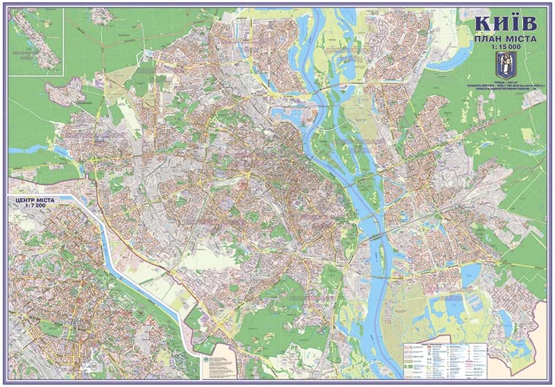 Карта Києва План міста 215x150 см М1:15000 ламінований папір